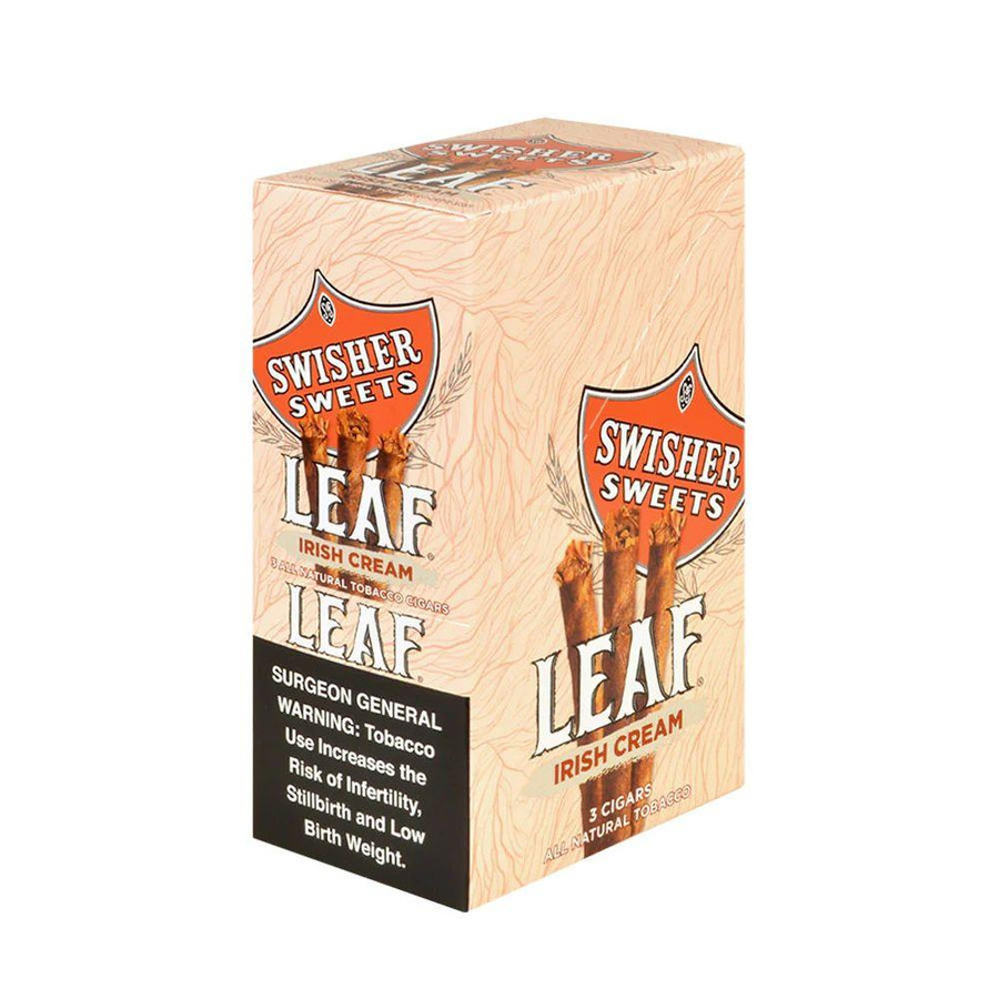 Swisher International Swisher Sweets Leaf Cigar Irish Cream, a pack of 10 with 3 cigars each, featuring a beige and orange design with leaf graphics and warning label.