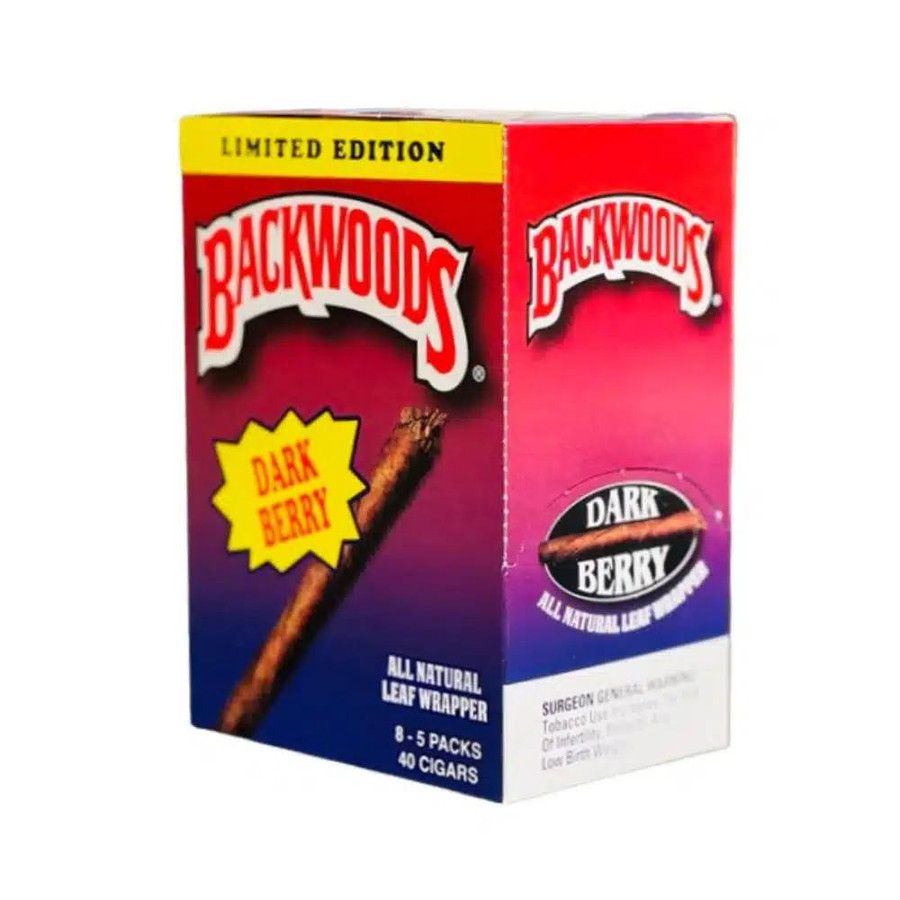 Altadis Backwoods Cigars Dark Berry 8/5Ct, packaging of all natural leaf wrapper cigars with dark berry flavor and limited edition label.