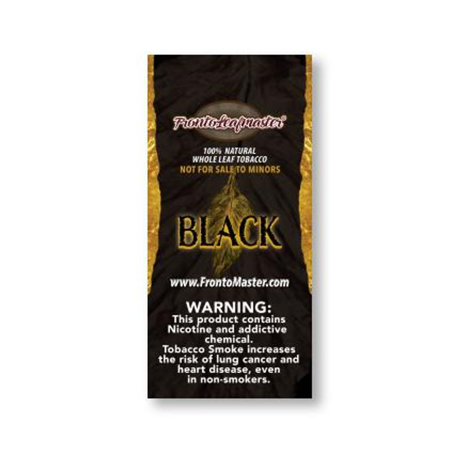 Fronto Leaf Master Cigar Leaf Black 1Ct, packaging of black cigar leaf with gold and black design and warning label.