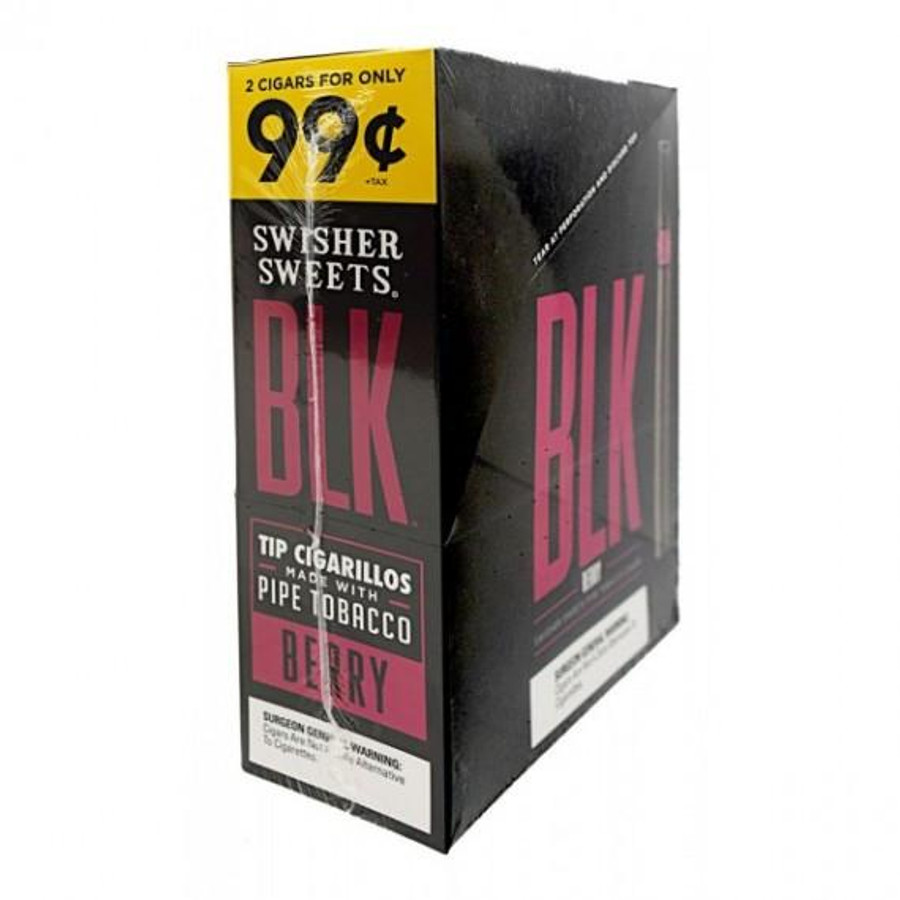Swisher International Swisher Sweets BLK Cigars Berry Foil 15/2, black packaging with pink and white text and yellow promotional label at the top.