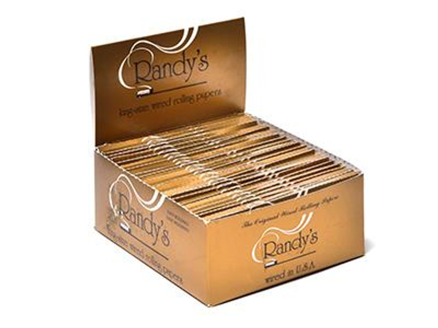 Randy's Classic Wired Papers King Size (Gold), a box of premium rolling papers with a gold finish, designed for rolling cigarettes and featuring wired edges for added durability.