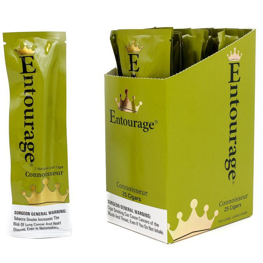 National Almond Honey Entourage Cigars Connoisseur 25Ct, green cigar pack and box of 25 cigars