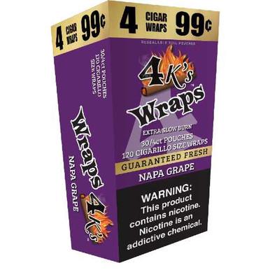 4 Kings Wraps 30/4 Pouches Napa Grape: Sweet Dominican Cigarillos