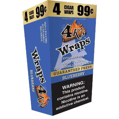 4 Kings Wraps 30/4 Pouches Blueberry premium flavored cigarillos