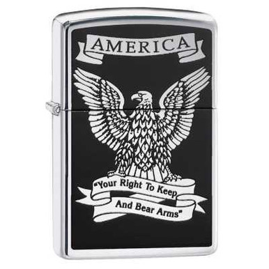 86-28290 Right To Bear Arms Eagle Zippo Lighter - High Polish Chrome