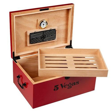5 Vegas Tradicion Humidor 100 Cigar Capacity with sleek woodgrain finish