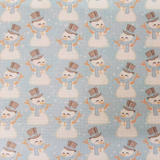 Snowmen on Blue Cross Stitch Fabric