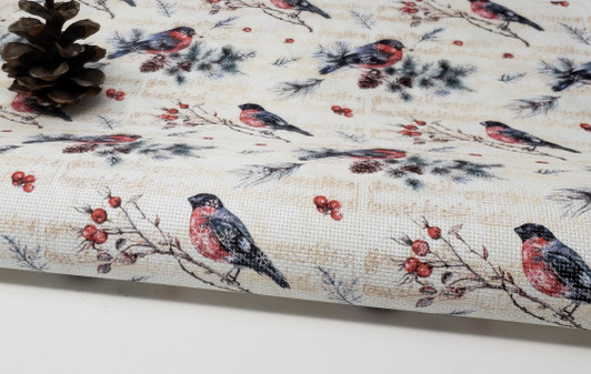 Christmas Fauna on Music Notes Cross Stitch Fabric