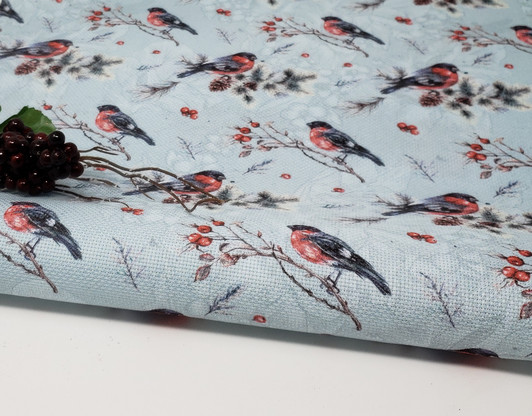 Christmas Fauna on Blue Cross Stitch Fabric