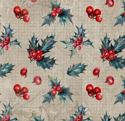 Holly Sprigs on Tan Cross Stitch Fabric Holly Sprigs on Tan Cross Stitch Fabric