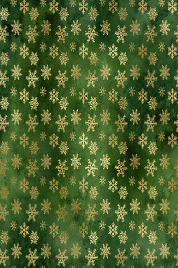 Golden Christmas-Green-Snowflakes Cross Stitch Fabric