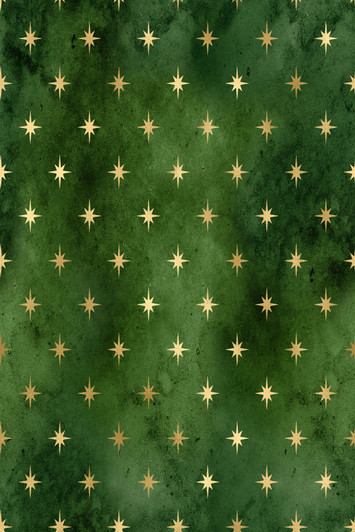 Golden Christmas-Green-Stars Cross Stitch Fabric