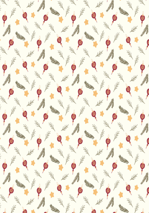Ornaments & Sprigs on White Wrapping Paper Cross Stitch Fabric