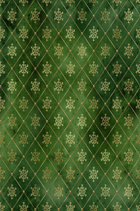 Golden Christmas-Green-Quilted Snowflakes Cross Stitch Fabric
