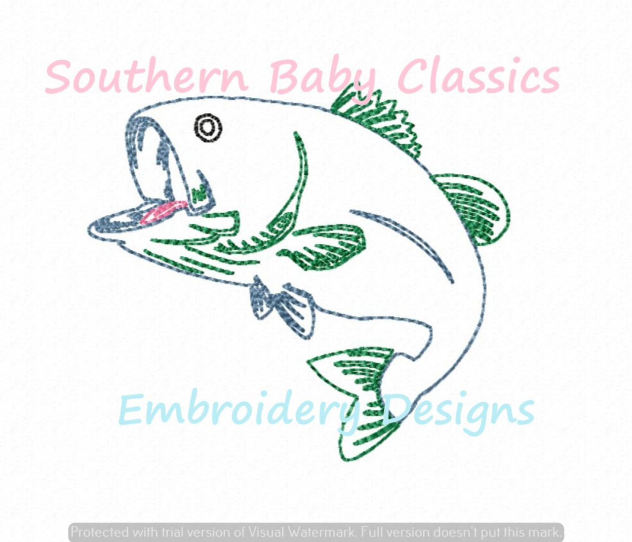 Bass Fish Fishing Vintage Stitch Machine Embroidery Design Boy