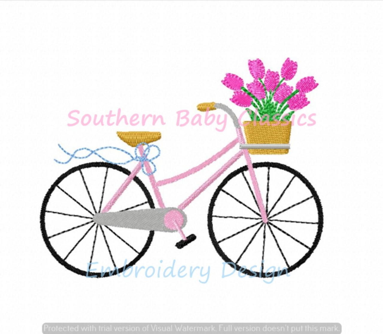 Bike with Flowers in Basket Machine Embroidery Design Tulips