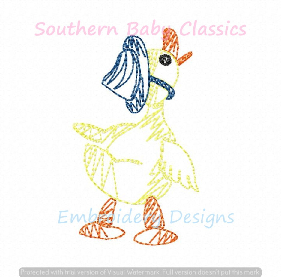 Duck Duckling Quick Stitching Vintage Style Machine Embroidery Design