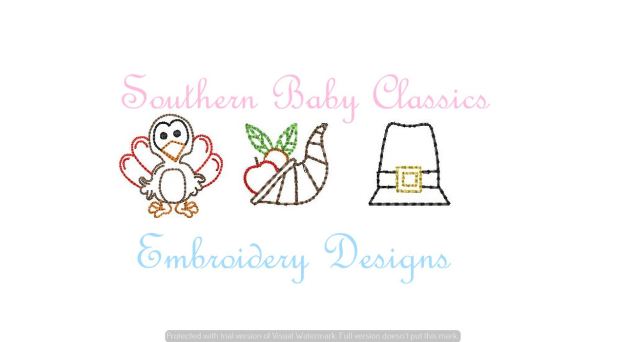 Thanksgiving Turkey Vintage Stitch Retro Machine Embroidery Design