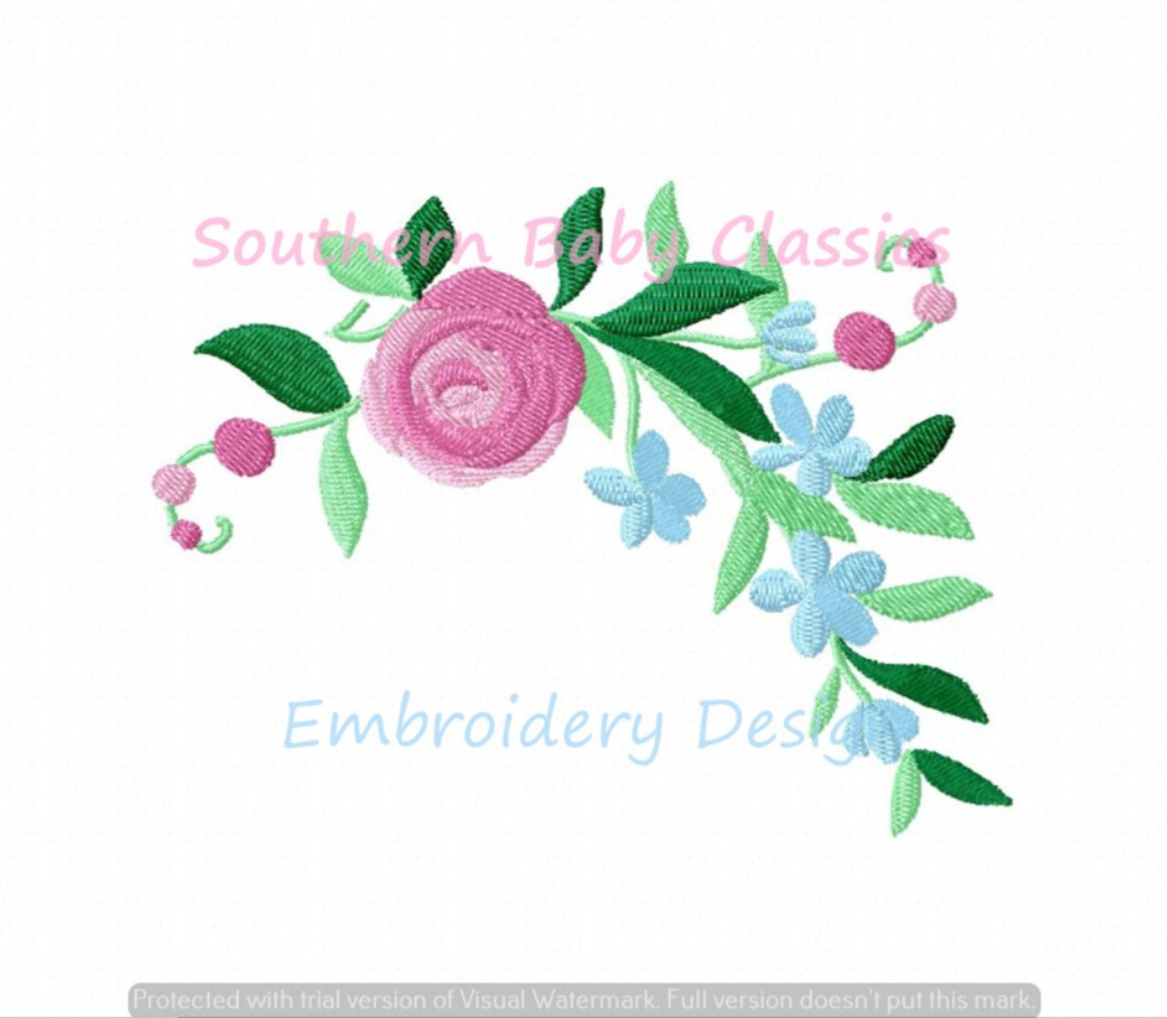 Rose Floral Monogram Swag Machine Embroidery Design Summer Spring