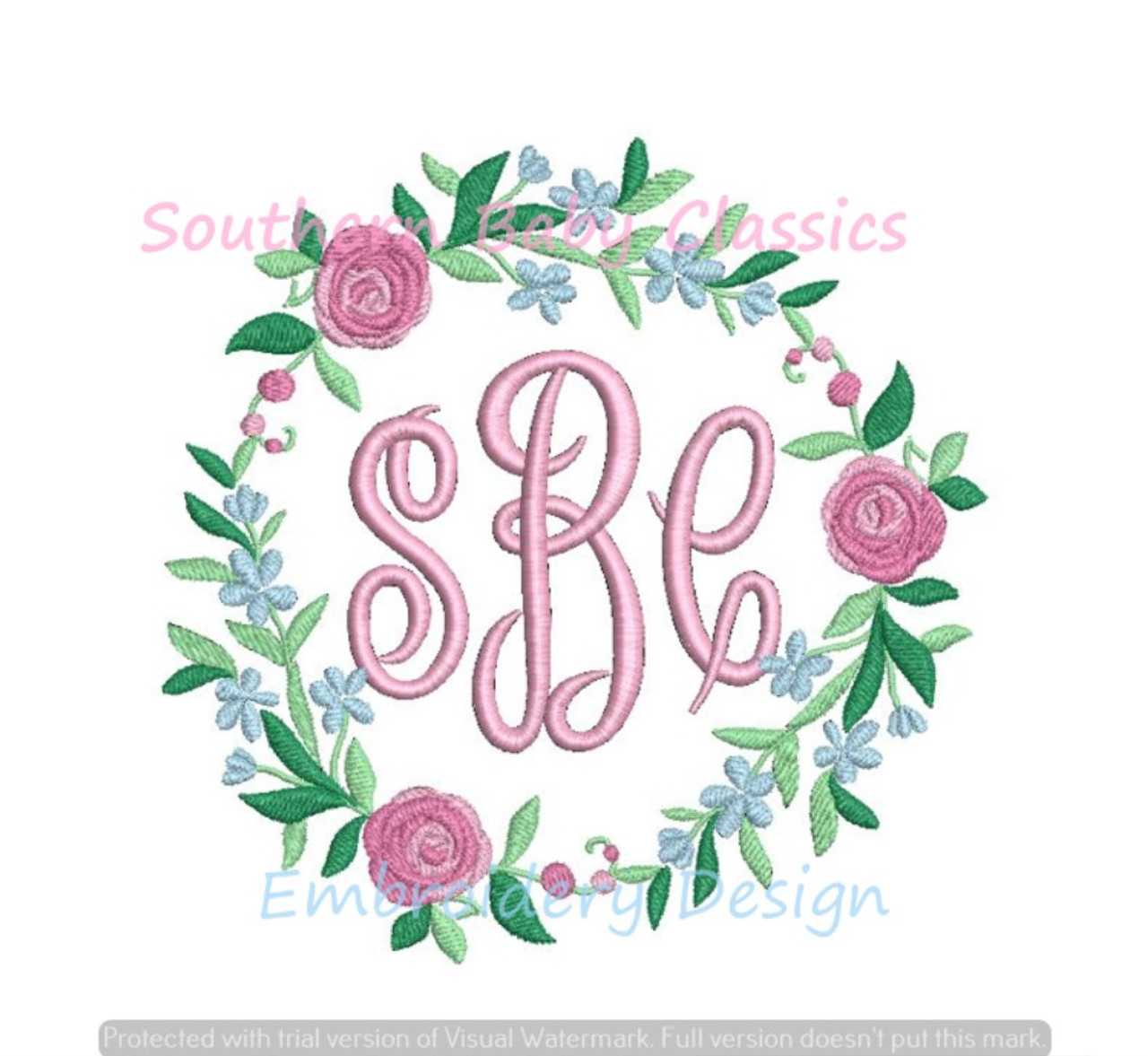 Rose Floral Monogram Frame Machine Embroidery Design Flowers