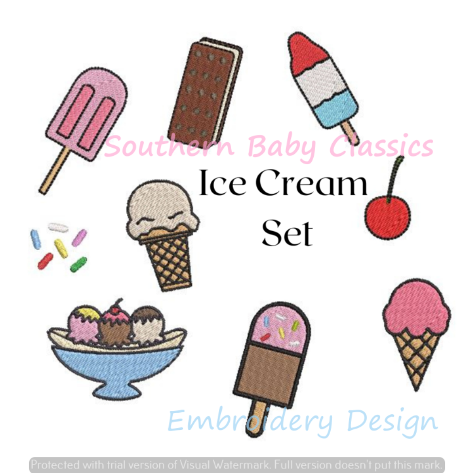 Ice Cream Mini Set Machine Embroidery Design Summer Popsicle Banana Split  Sprinkles
