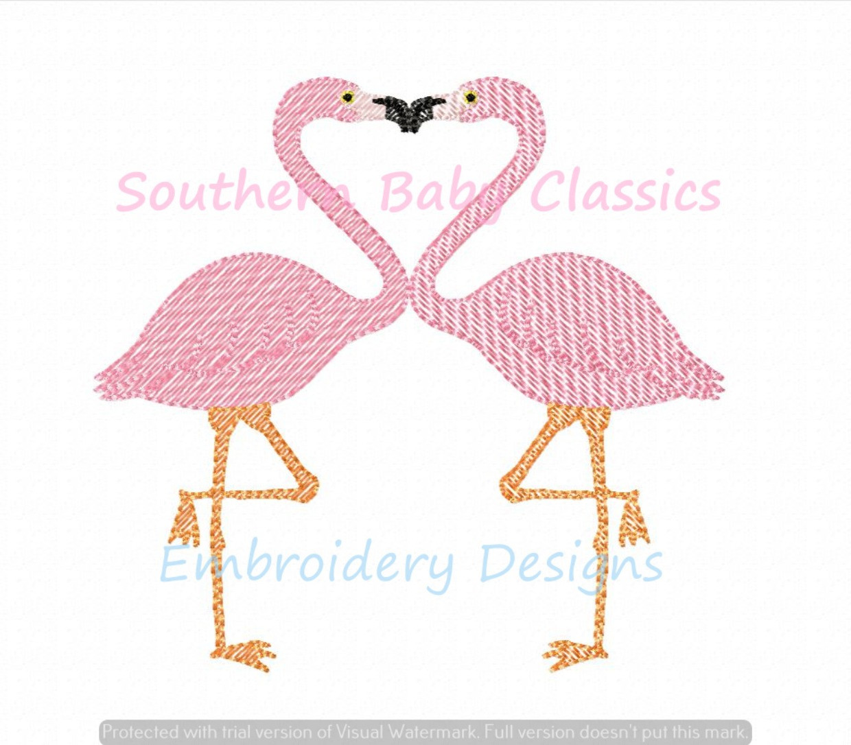 Flamingo Heart Duo Light Sketchy Machine Embroidery Design Valentine's Day  Summer Girl
