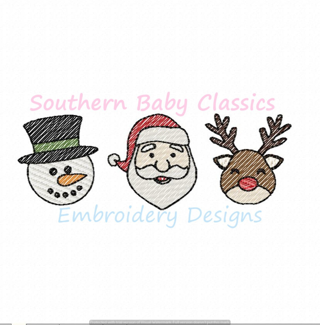 Christmas Characters Trio Santa Reindeer Snowman Rudolph Frosty Light Fill Machine  Embroidery Design