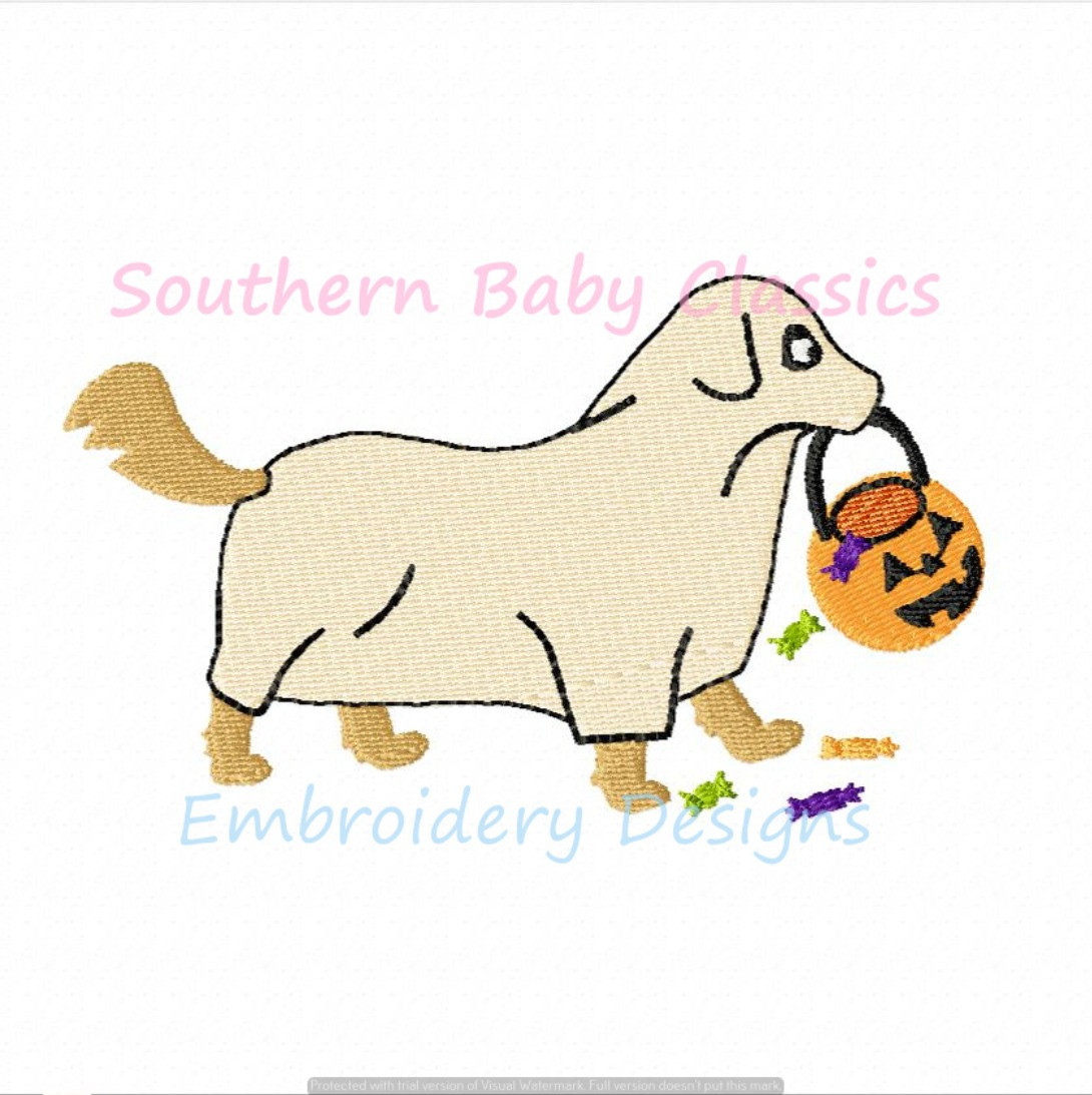 Trick or Treat Ghost Costume Dog Halloween Machine Embroidery Design Golden Retriever Candy Trick or Treat Ghost Costume Dog Halloween Machine Embroidery Design Golden Retriever Candy