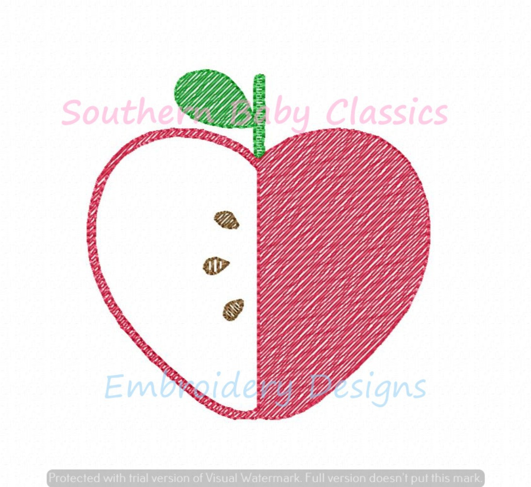 Apple Heart Sketchy Fill Back To School Machine Embroidery Design Girl Boy  Teacher