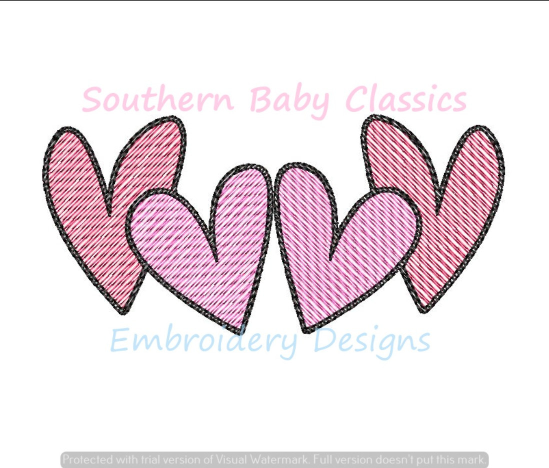Hearts Heart Row Sketchy Light Fill Machine Embroidery Design Valentine  Valentine's Day