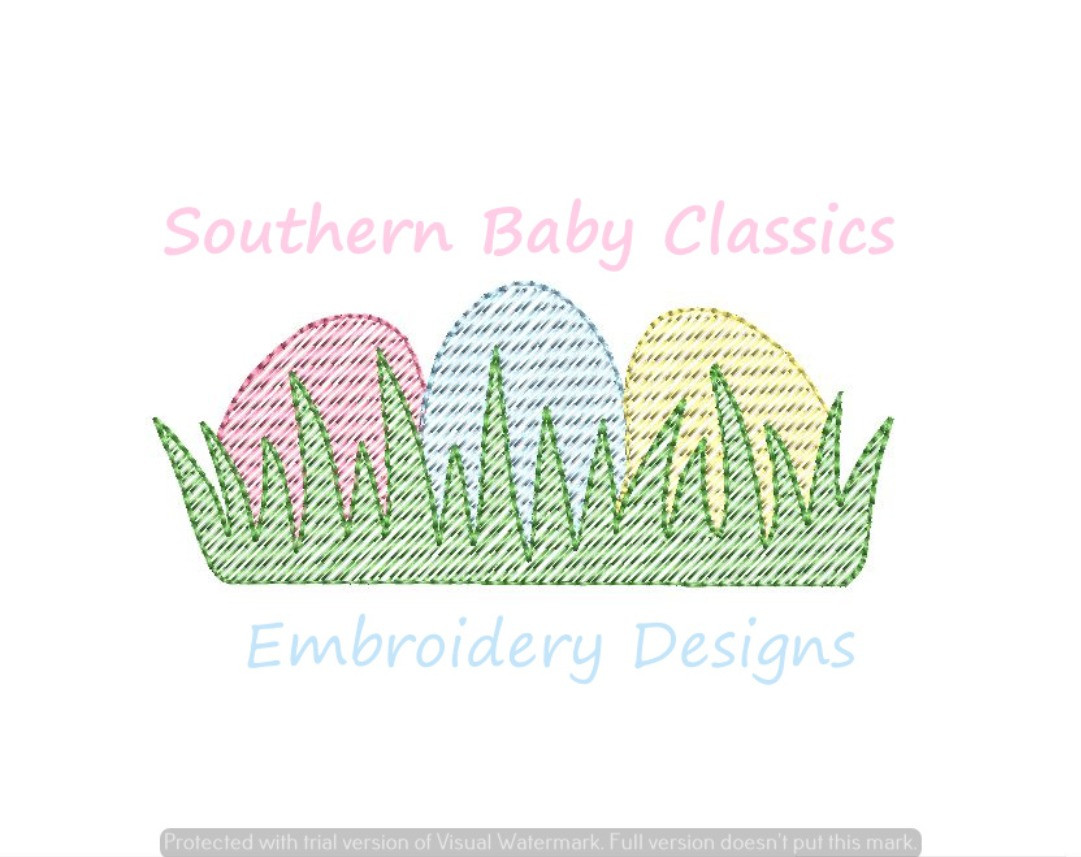 Easter Eggs In Grass Sketchy Light Fill Machine Embroidery Design Egg