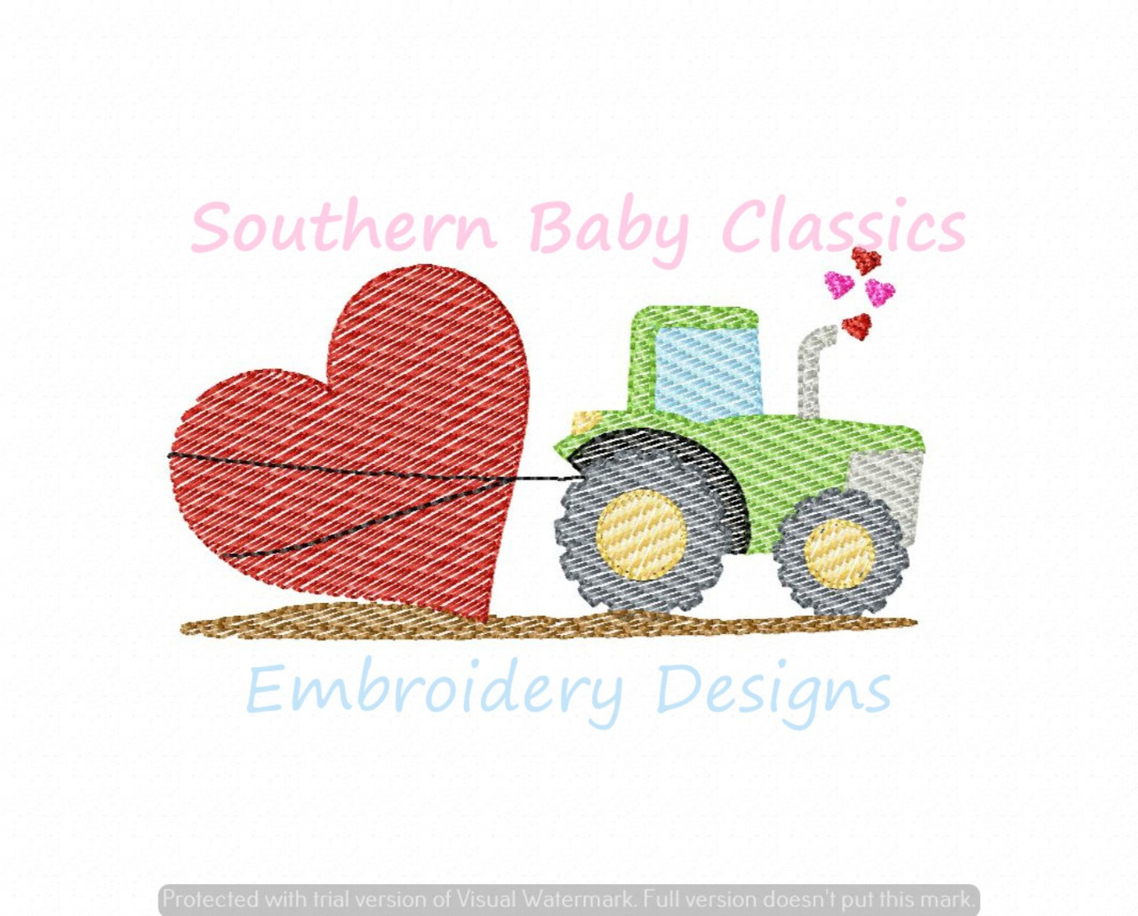 Tractor Pulling Valentine's Day Heart Valentine Sketchy Light Fill Machine  Embroidery Design