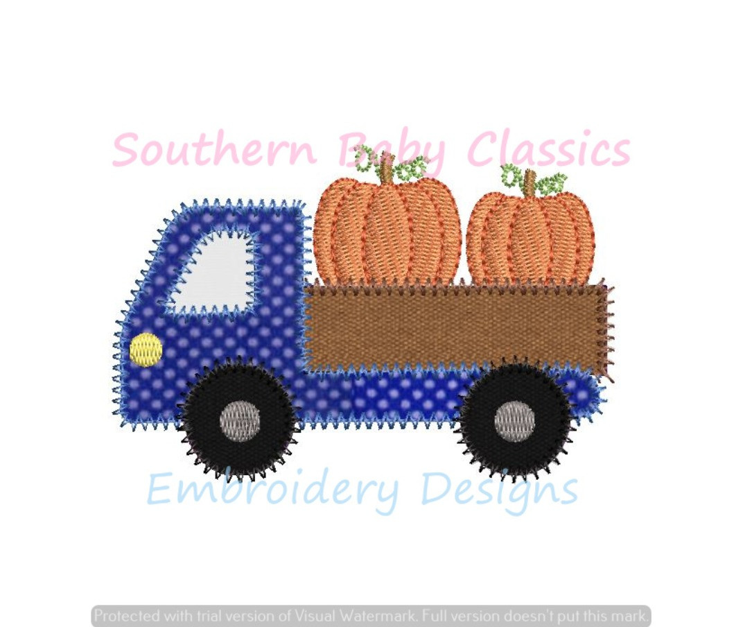 Pumpkin Farm Truck Zig Zag Applique Machine Embroidery Design Pumpkins Boy  Fall