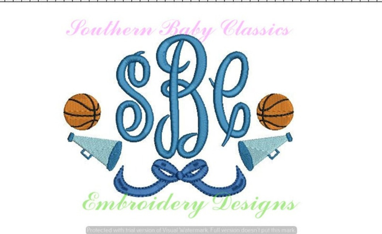 Basketball Swag Megaphone Cheer Bow Monogram Frame Machine Embroidery ...