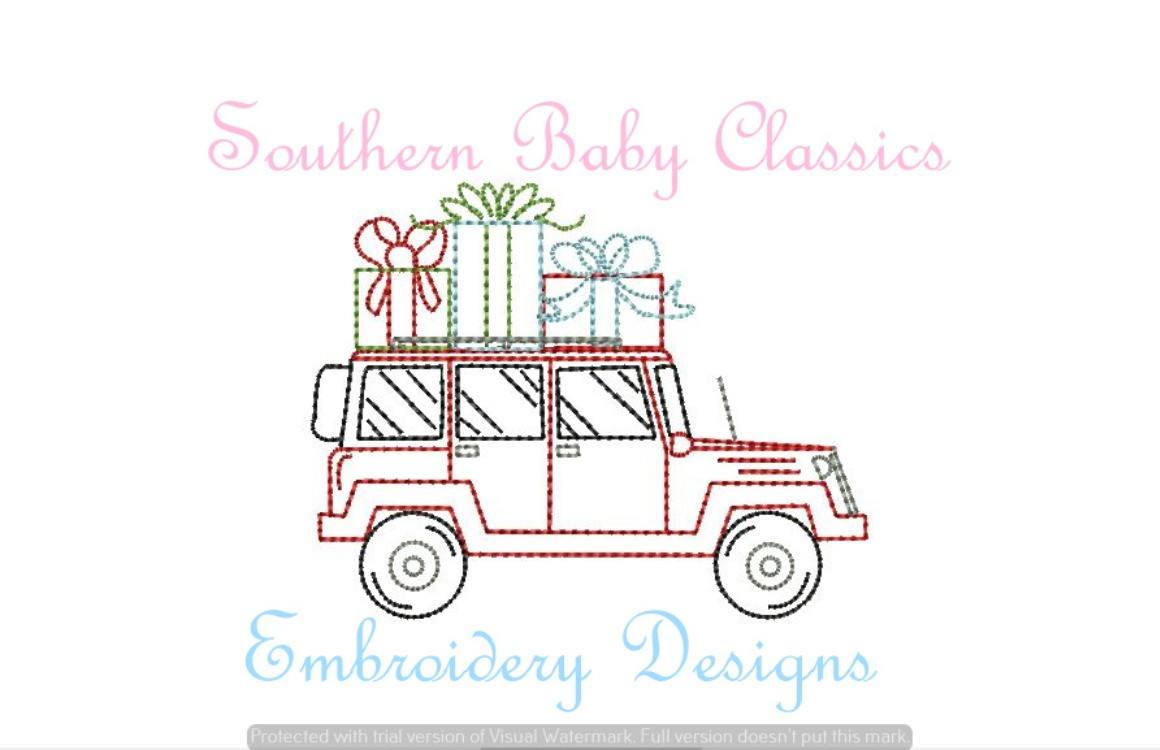 SUV Loaded with Presents Christmas Truck Car Vintage Stitch Machine Embroidery  Design