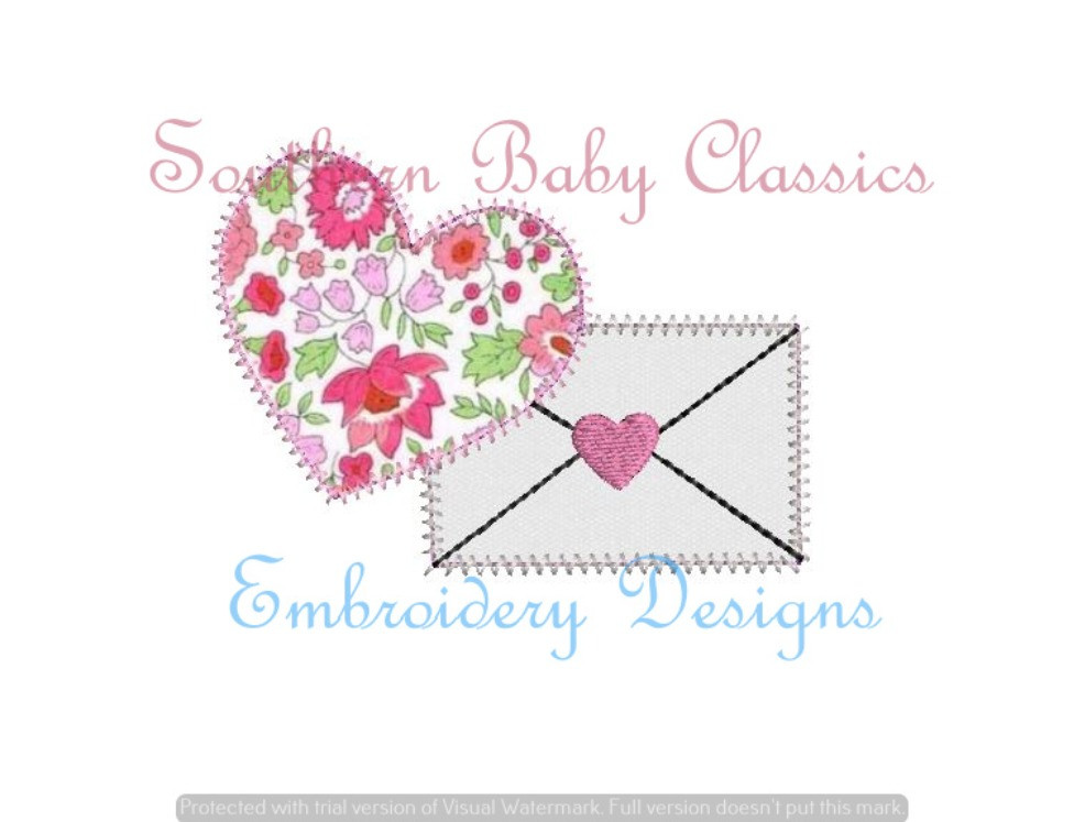 Valentine Heart Letter Card Zig Zag Applique Machine Embroidery Design
