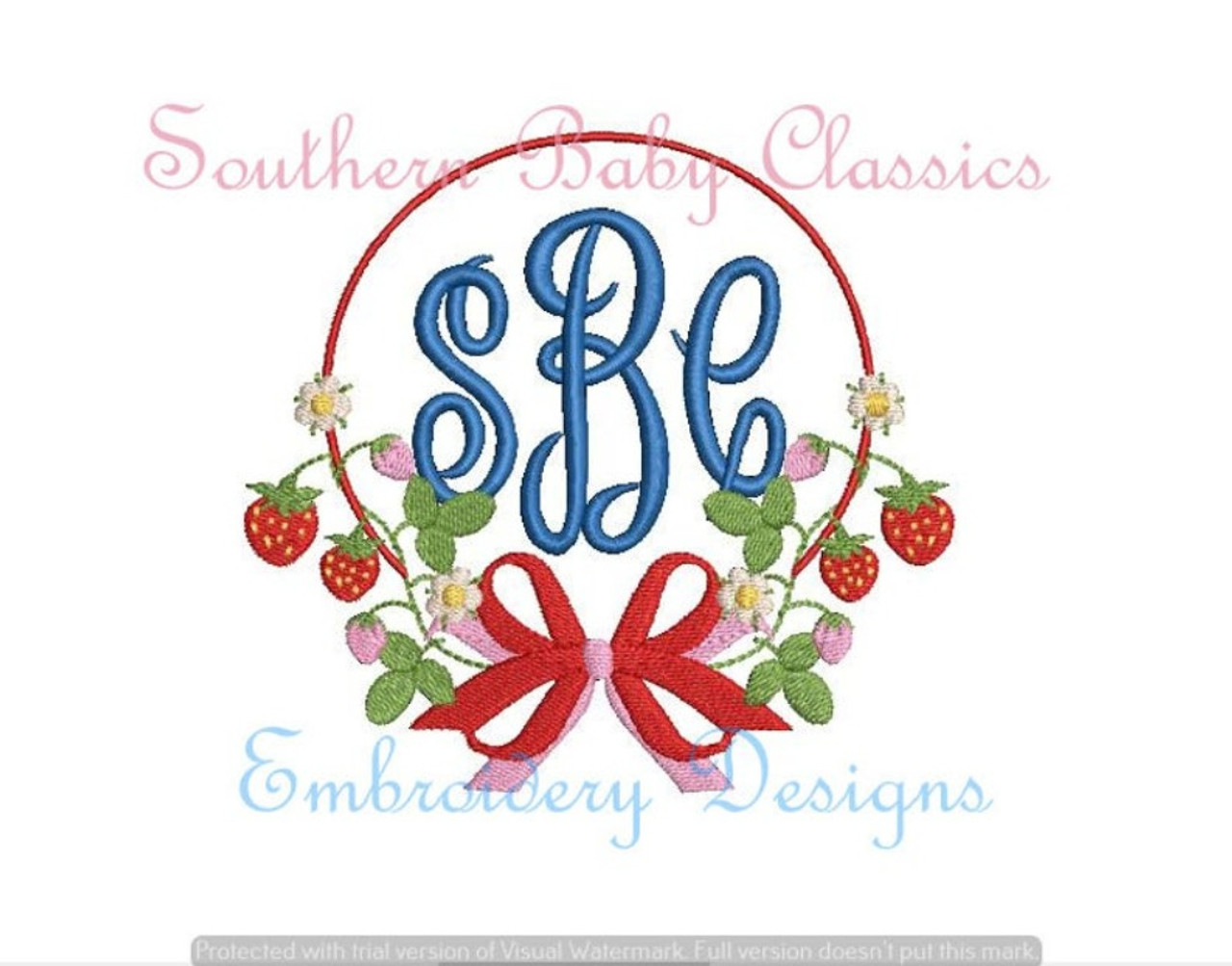 Strawberry Plant Bow Flower Floral Circle Monogram Frame