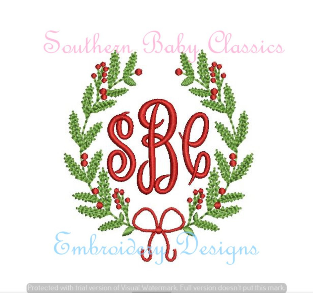 Holly Berry Mistletoe Christmas Swag Machine Embroidery Design