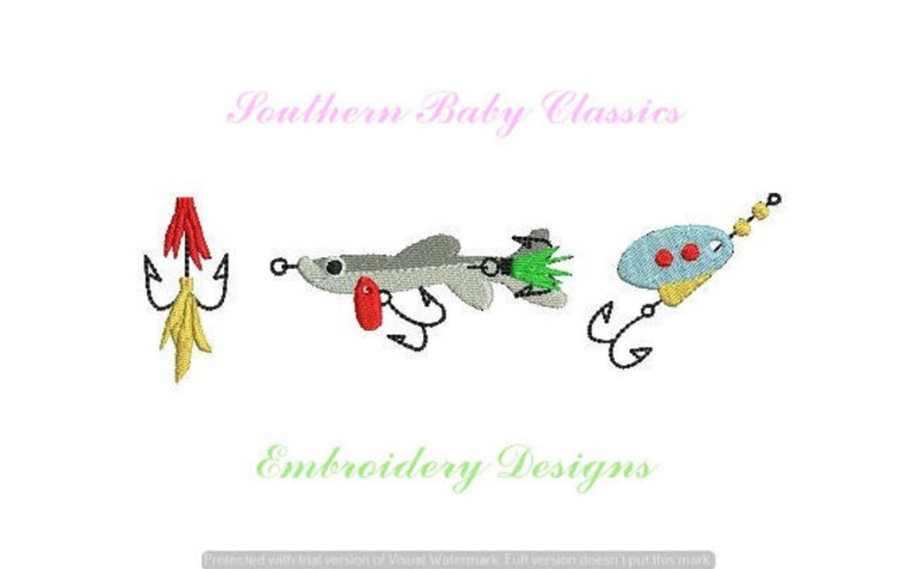 Fishing Lure Trio Fill Machine Embroidery Design Fly Fish Summer Boy