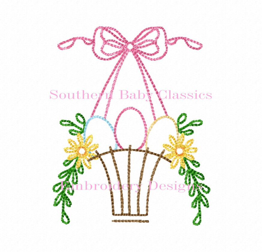 Vintage Stitch Egg Basket with Flowers Machine Embroidery Design Easter