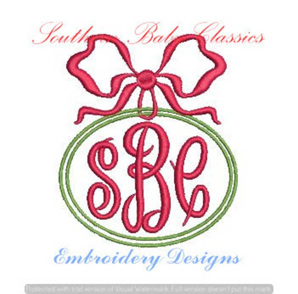 Oval Ribbon Bow Monogram Frame Machine Embroidery Design Girl Baby