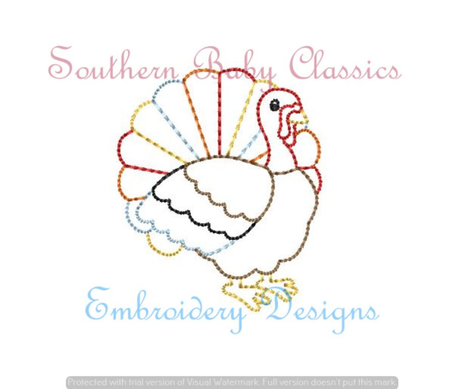 Thanksgiving Turkey Vintage Stitch Retro Machine Embroidery Design
