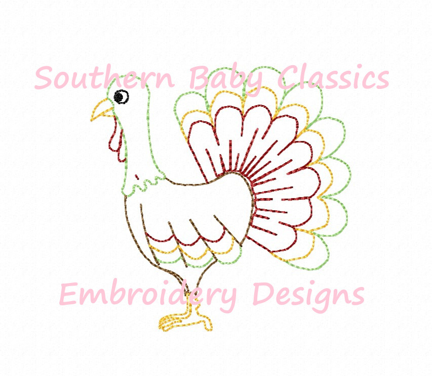 Thanksgiving Turkey Vintage Stitch Retro Machine Embroidery Design
