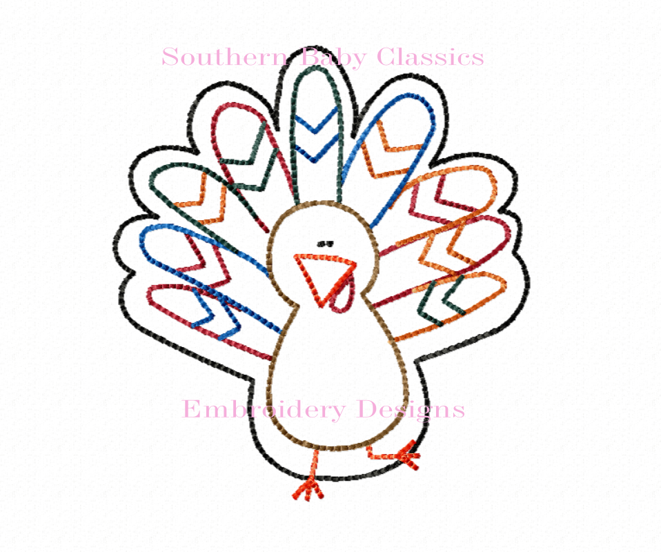 Thanksgiving Turkey Vintage Stitch Retro Machine Embroidery Design