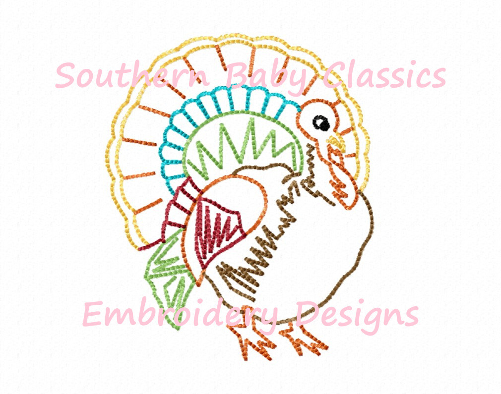 Thanksgiving Turkey Vintage Stitch Retro Machine Embroidery Design