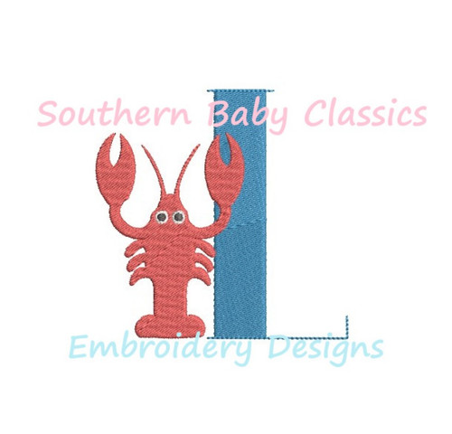 Lobster L  Animal Monogram Initial Font Machine Embroidery Design Boy Girl