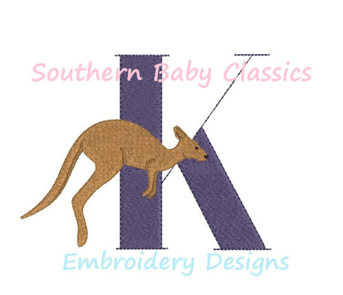 Kangaroo K Animal Monogram Initial Font Machine Embroidery Design Boy Girl