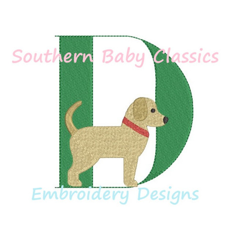 Dog D Alphabet Animal Monogram Initial Font Machine Embroidery Design Boy Girl