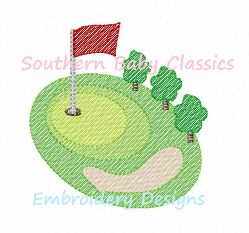 Golf Course Sketchy Fill Machine Embroidery Design Golfing Golf Boy Girl