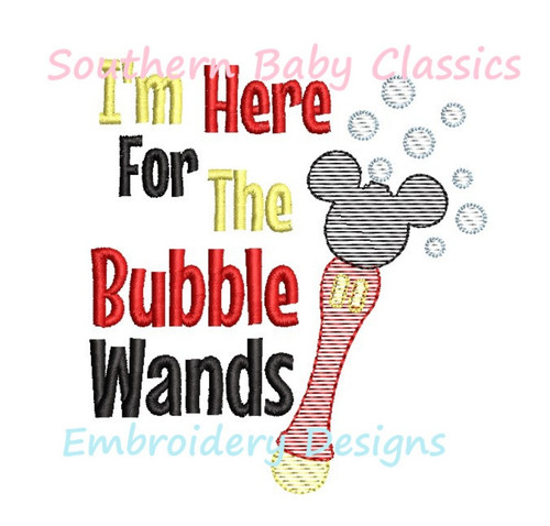 I'm Here For the Bubble Wands Mouse Character Sketchy Fill Machine Embroidery Design